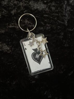 Ace of Spades Handmade Keychain with Star Charms - Black & Silver